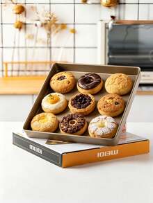 1PC Thickened 11-Inch Square Baking Pan, Gold Carbon Steel Baking Pan, Cake Roll Nougat Cookie Baking Mold, Non-Stick For Oven, Baking Tools, Baking Tray - Brown - View 3