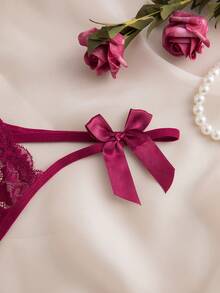 Cheekology Bow Accent Lace Thong - Side Detail With Luxurious Lace | Seductive & Romantic Women's Underwear - Burgundy - View 8