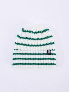1pc Men's Fashion Striped Colorblock Skull Woven Label Knit Beanie Hat, Brimless, Suitable For Autumn/Winter Warmth, Daily Wear And Outfits - A - View 10
