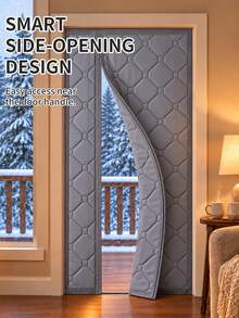 1pc Magnetic Thermal Insulated Curtain, Double-Sided Reversible Design, Magnetic Auto-Closing, No Drilling Required, Blocks Cold Air And Noise, Suitable For Entry Door, Basement, Kitchen - Grey - View 4