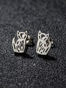 1Pair Stainless Steel Cat Earrings ,Cute Kitten Stainless Steel Earrings For Women/Men Lovely Fashion Animal Jewelry Pet Lover Gift - GED248 - View 1