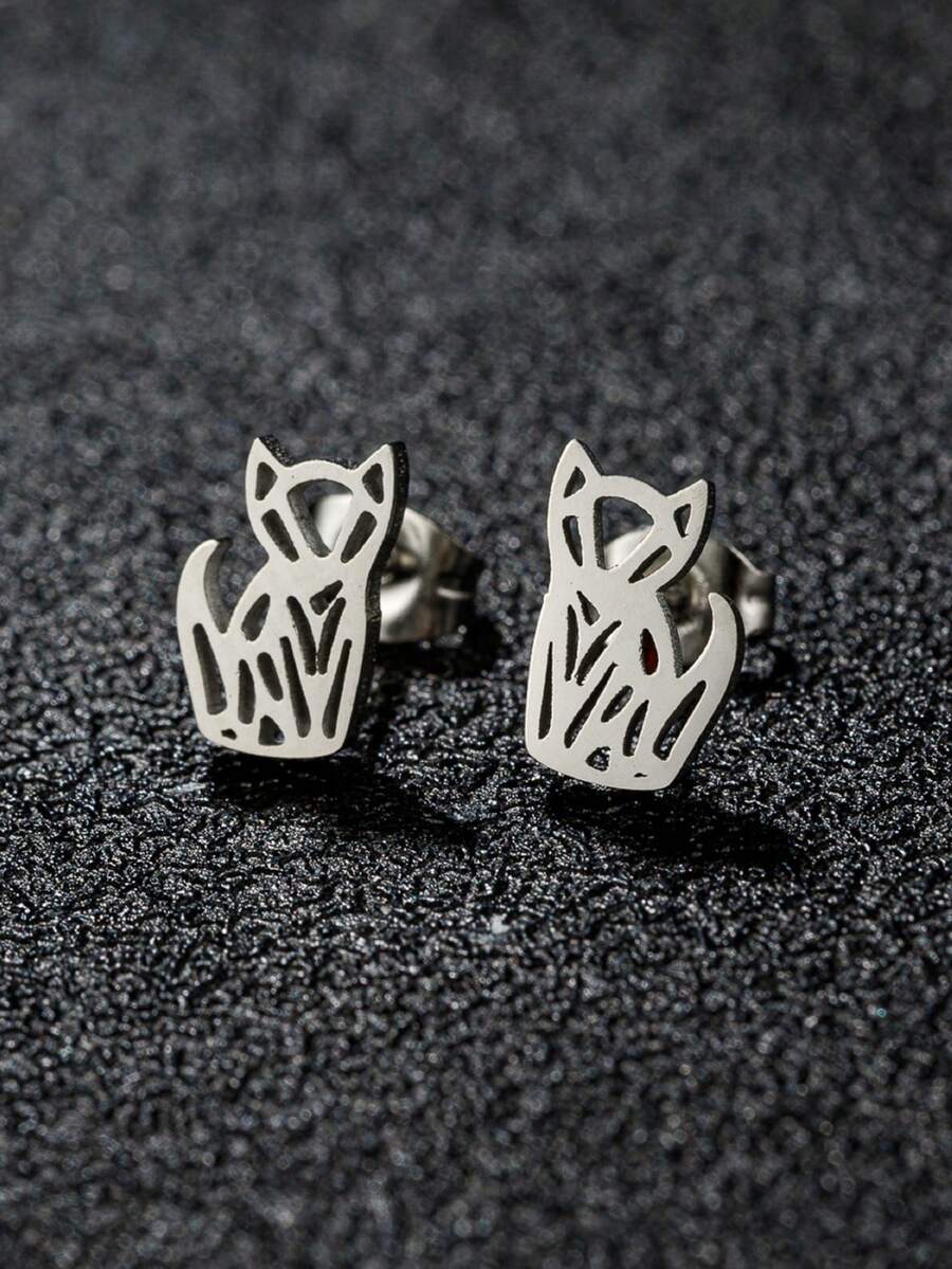 1Pair Stainless Steel Cat Earrings ,Cute Kitten Stainless Steel Earrings For Women/Men Lovely Fashion Animal Jewelry Pet Lover Gift - GED248 - View 1