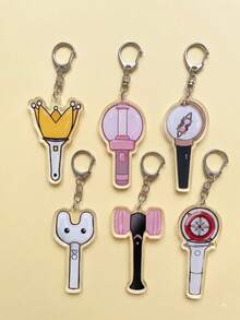 1pc/6pcs K-Pop LightstickCollection Aesthetic Acrylic Keychains, Korean Pop Idol Group Support Stick Cartoon Series Shaped Pattern Pendant, Backpack And Car Key Accessories, Gift For K-Pop Fans, Korean Pop Idol Enthusiasts And Support Lovers - Multicolor - View 6