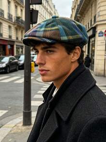 OBOVAY 1pc Men's Colorful Wool Vintage Octagonal Newsboy Cap, Autumn/Winter New Artistic Painter Hat, Fashion Forward Cap, Suitable For Daily Street Artistic Style - Multicolor - View 8