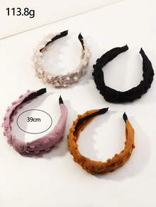 4pcs/Set Girls Pom Pom Fabric Knotted Wide Headband Set Suitable For Daily Decoration - Multicolor - View 2