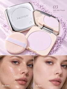 FEOTZNW Soft Focus Oil-Control Pressed Powder With Puff, Waterproof Long-Lasting Matte Finish, Makeup Gift For Women Birthday / Valentine's Day / Mother's Day, Party Essential - 03# Soft Misty Purple - View 1