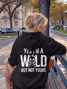 Hoodie Wanita Motif Tengkorak Seru Musim Gugur untuk Halloween, Pakaian Kasual Nyaman, dengan Desain Saku - Hitam - View 2