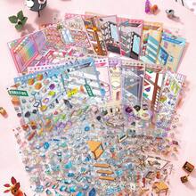 1-Pack PET Sticker Set (Random Design) Featuring Mini Supermarket And Cafe Scenes; Includes 1 Sheet Of Stickers And 1 Pair Of Tweezers. Suitable For Decorating Rooms And Notebooks. A Great Christmas Gift; Recommended For Ages 14 And Up. - Multicolor - View 3