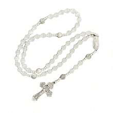 Catholic Rosary Necklace Made Of White Stone Beads With St. Benedict Medal And Cross, Suitable For Women And Men - Cat Eyes - View 9