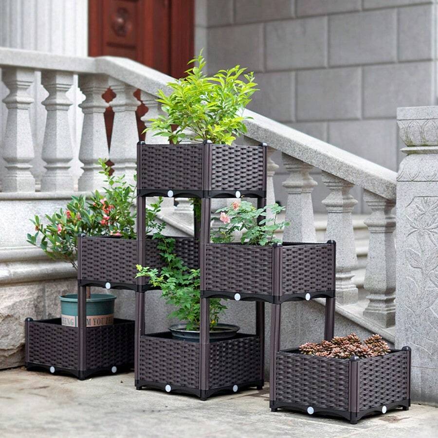 Rectangular Raised Garden Bed, Thickened Vegetable Planting Box, Herb Planting Box With Bottom Drainage Holes, Reinforced Plastic Garden Bed | Suitable For Indoor/Outdoor Use | Modern Minimalist Style | Perfect For Balcony Vegetable Gardening, Flower Planting, Herb Planting | Easily Create Your Own Home Mini Farm