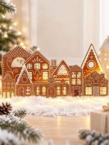1 Set Christmas Gingerbread House Decor, Christmas Gingerbread House With LED Lights, Farmhouse Country Style Christmas Tabletop Decor, Wooden Gingerbread Village Centerpiece, Suitable For Fireplace Mantel Shelf, Christmas Fireplace Home Decor - Multicolor - View 1