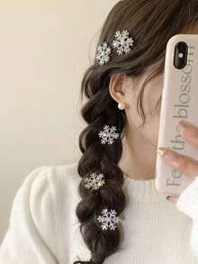 10/5pcs Women's Snowflake Faux Pearl Hair Clips, Fashion Bangs Clips, Suitable For Daily Wear, Perfect Gift For New Year And Christmas, Autumn/Winter Atmosphere Hair Clips - Silver - View 1