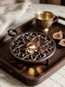 1pc Vintage Cast Iron Teapot Warmer, Hollow Scroll Pattern, Portable Metal Stove Rack, Suitable For Coffee Pots And Small Kitchen Utensils, Desktop Candle Heating Stand, Heat-Resistant Hot Plate Rack, Home Kitchen Decor, Suitable For Dining Table Countertop - View 5