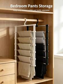 7-Bar Multi-Function Pants Rack, Available In Black And White. 7 Independent Hanging Bars Can Simultaneously Store Multiple Pants, Scarves, Shawls, Leggings, Fully Utilizing Vertical Closet Space, Eliminating Clothing Piles And Wrinkles, Significantly Saving Closet Storage Space. Fits Most Closet Hanging Rods, Convenient And Quick Access To Clothing. Smooth Edge Protection Treatment, Resistant To Snagging And Scratching Fabrics, Stable Load-Bearing And Deformation-Resistant. - Multicolor - View 10