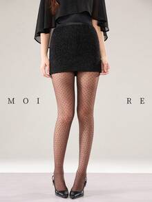 MOIRÉALLURE 1Pair Jacquard Pattern Suitable For Daily Life Basic Tights - Brown - View 10