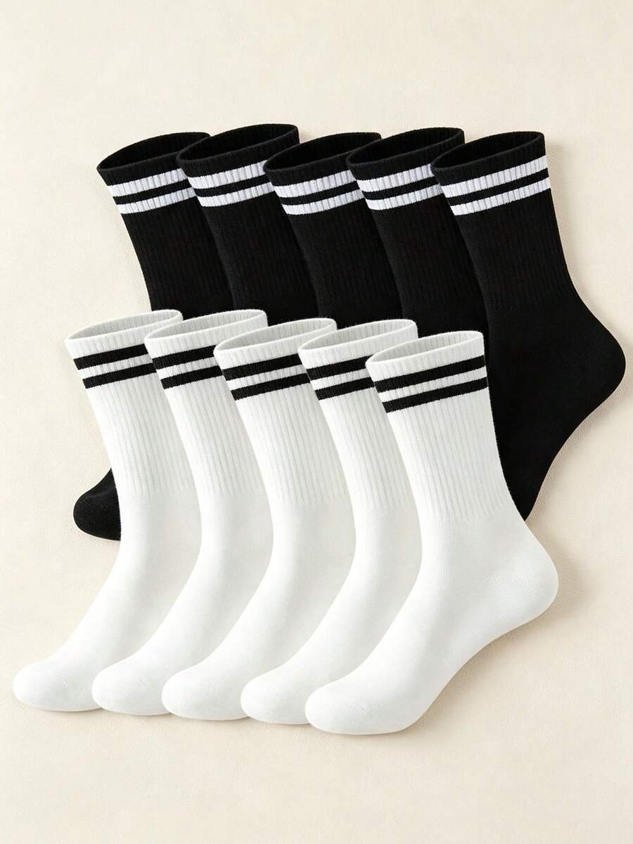 1/5/10/20/30/40 Unisex Casual, Simple, Fashionable, Versatile, Casual, Sweat Absorbing, Breathable, Mid Length Socks For Couples - Multicolor - View 1
