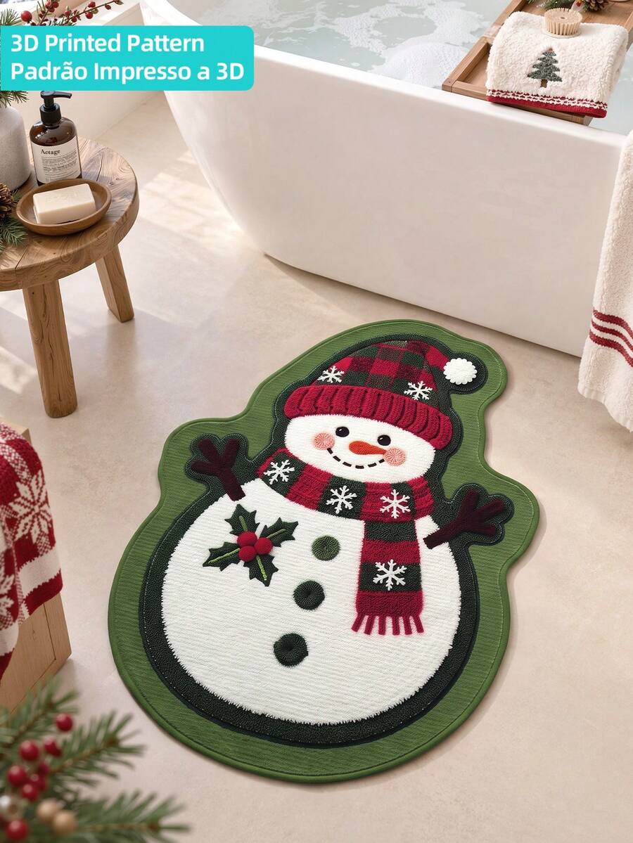 DAJIANG 1pc Christmas Snowman Shaped Rug, Kitchen Rug, Hallway Rug, Area Rug, Suitable For Bathroom, Kitchen, Indoor, Hallway, Bedroom, Living Room, Bedside, Machine Washable, Easy To Clean, Non-Slip Bottom, Bedroom Decor, Autumn/Winter Style