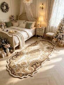 1pc Gold Floral Pattern Floor Mat, Bathroom Mat, Bathroom Carpet, Door Mat, Small Rug, Carpet, Floor Mat, Home Decor, Area Rug, Outdoor Mat, Home Decor, Area Carpet, Bedroom Carpet, Washable Carpet - Multicolor - View 2