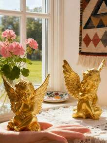 1pc European Style White Angel Desktop Decor - Hand-Painted ABS Resin Figurine, Suitable For Home Decoration - One Size - View 6
