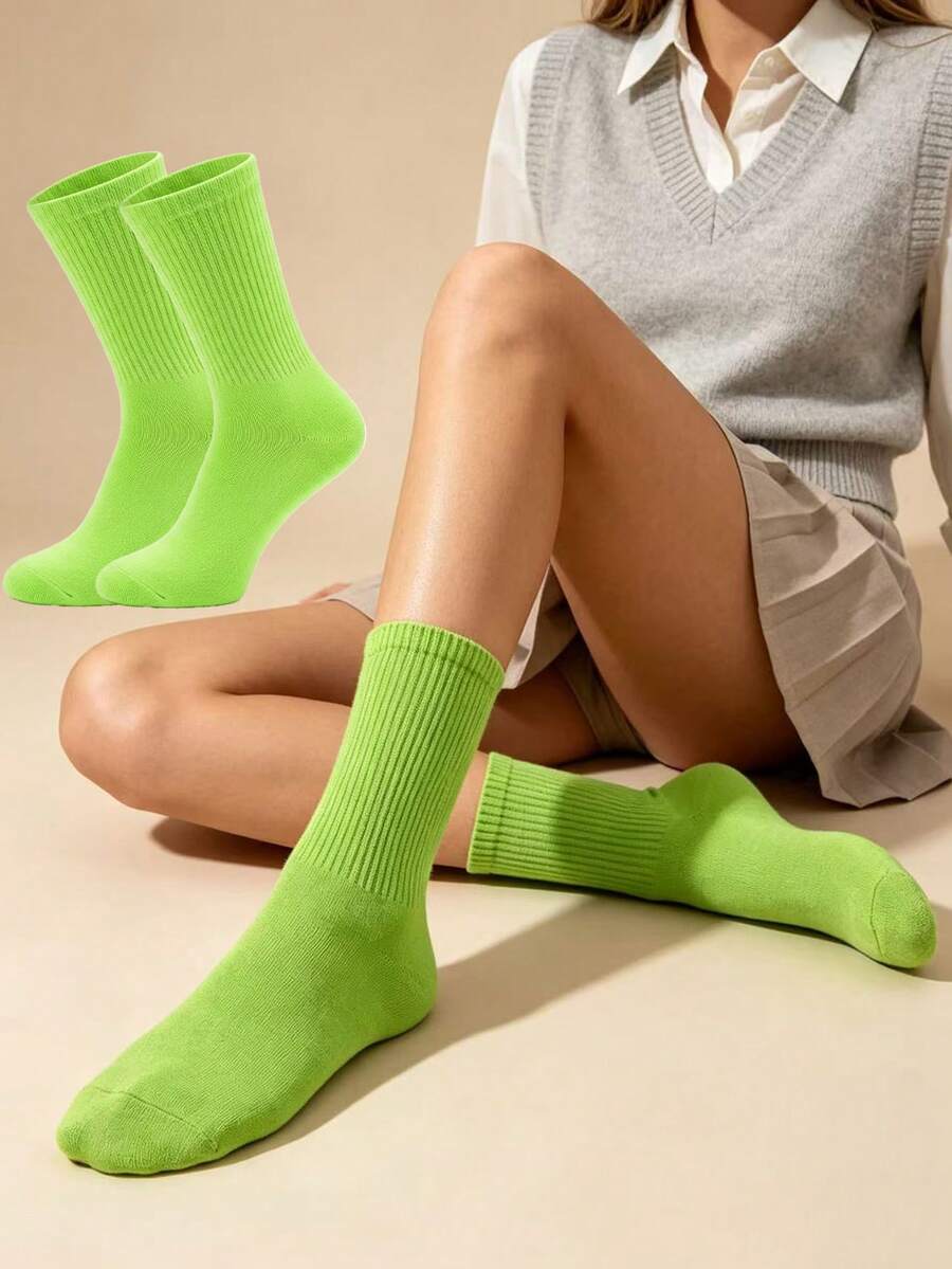 1/2 Pairs Orange Mid-Calf Socks, Suitable For Daily Wear, American Street Style - Multicolor - View 1