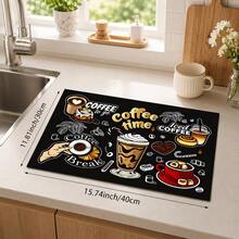 1pc Black Coffee Theme Printed Kitchen Drain Mat Table Mat, Coffee Time Coffee Cup Iced Coffee Coffee Bean Text Pattern Dining Table Mat, Coffee Machine Countertop Mat Bar Countertop Decor Mat, Home Kitchen Dining Room Coffee Corner Home Decor - Multicolor - View 10