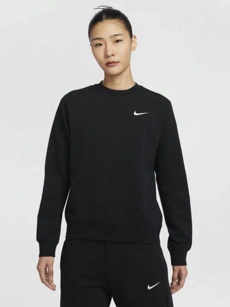 Nike Club SS25 Team Series Embroidered Logo Casual Soft Crewneck Black Pullover Sweatshirt Women's - Black - View 1