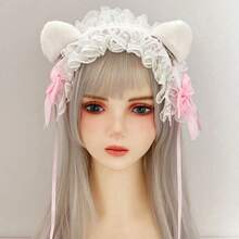 3pcs/Set Japanese Lolita Hair Accessories, Cat Ear Girl Plush Lolita Headband With Lace Cat Ears,Halloween - Multicolor - View 8