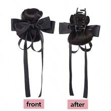 Women's Bow Ribbon Hair Claw Clip Hair Accessory Bun Hair Wrap Hair Tie - Black - View 3