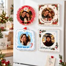 Custom Christmas Photo Magnets, Personalized Family Fridge Magnets, Customized Text Holiday Refrigerator Decorations, Customizable Round Square Picture Magnets, Santa Snowman Theme Keepsake Gifts, Festive Home Decor, Christmas Party Accessories - Style a - View 5