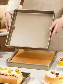 1PC Thickened 11-Inch Square Baking Pan, Gold Carbon Steel Baking Pan, Cake Roll Nougat Cookie Baking Mold, Non-Stick For Oven, Baking Tools, Baking Tray - Brown - View 4