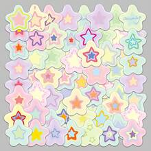 50pcs Macaron Color Star Stickers, Cute Japanese Style Colorful Five-Pointed Star Stickers, Hand-Drawn Soft Tone Waterproof Vinyl Stickers, Suitable For Planner, Water Bottle, Laptop, Luggage DIY Decoration - Irregular Shape - View 3