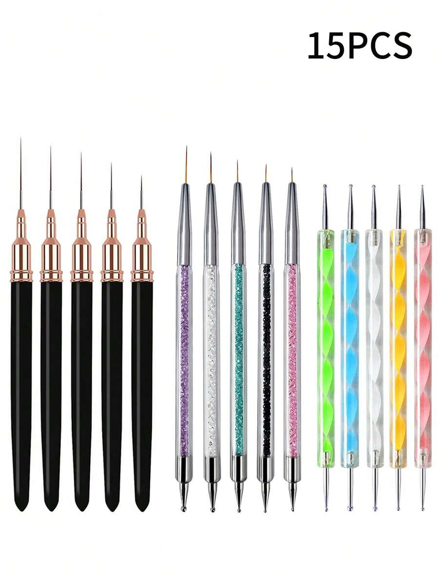 Nail Art Dotting Liner Pen Kit 15Pcs, Dual Purpose Pens For Nail Fine Painting And Rhinestone Placement - Multicolor - View 1