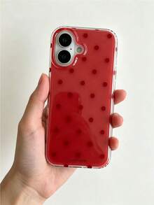 時尚手機殼，極簡可愛設計，黑白波點圖案，相容 iPhone 11 至 17 系列，包含 Pro Max 版本。（3D 效果圖基於實際產品，表面微粒建議謹慎購買，手機殼側面為均勻透明邊框） - 櫻桃紅 - 查看 2