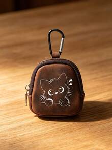 Cute White Cat & Butterfly Flower Print Mini PU Leather Coin Purse, Zipper Earbud Storage Pouch With Carabiner Clip, Portable Key Bags,Wallet Bag,Gift - Multicolor - View 4