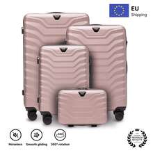 W WINGS مجموعة حقائب السفر 4 قطع | حقيبة تجميل، حقيبة مقصورة، حقائب متوسطة وكبيرة مع عجلات دوارة ومقبض تلسكوبي - وردي - مشاهدة 12