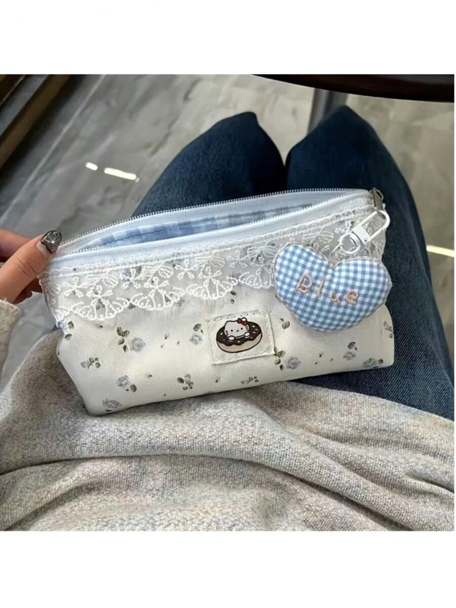 Hasbro Sanrio Hello Kitty Red Plaid Minimalist Pencil Case, Embroidered Cat Pattern + Classic Print, Large Capacity Storage Space, Student Stationery Supplies With Accessories - Multicolor - View 1