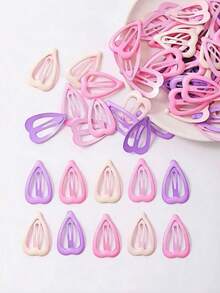 10/30/60pcs/Set Sweet Pink & Purple Heart Hair Clips, Cute Hair Accessories - Suitable For Women's Daily Use, Random Colors - Multicolor - View 4