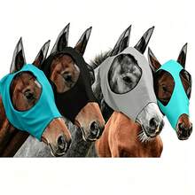 1件多巴胺馬臉面罩,透氣防蚊面罩,防馬蠅面罩,馬術裝備,馬蠅面罩全臉UV防護馬臉面罩,透氣細網馬蠅面罩,輕量彈性耳罩,透氣,防蟲防UV,適合馬主和馬愛好者 - 彩色 - 查看 3