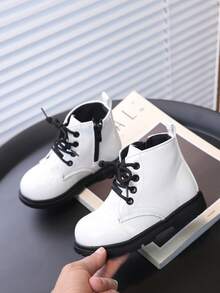 Comfortable Casual Baby Boots For Autumn/Winter, Faux Leather With Non-Slip Sole, Toddler Boots - White - View 5