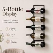 5 Bottle Wine Rack Wall Mounted Black Metal Holder 58x15x11.5cm - Black - View 3