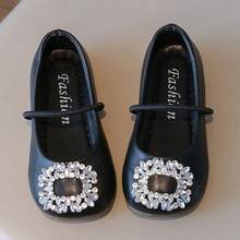 Girls' Rhinestone Square Buckle Mary Jane Flats, Elegant Single Strap Princess Dress Shoes, Suitable For Party And Wedding - Black - View 4