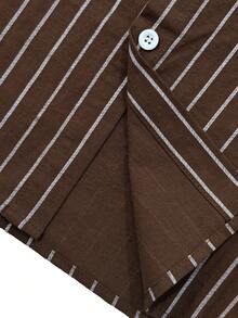 WAIT HIM 100% Cotton Men's Casual Striped Long Sleeve Shirt - Brown - View 7