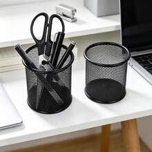 Tempat Pena Bulat Logam Bergaya Korea yang Kreatif dan Modis, Ember Pena Besi untuk Meja Belajar, Tempat Pena Praktis untuk Kantor, Pembantu Hebat untuk Mengatur Kuas Makeup - Tempat pena hitam - View 7