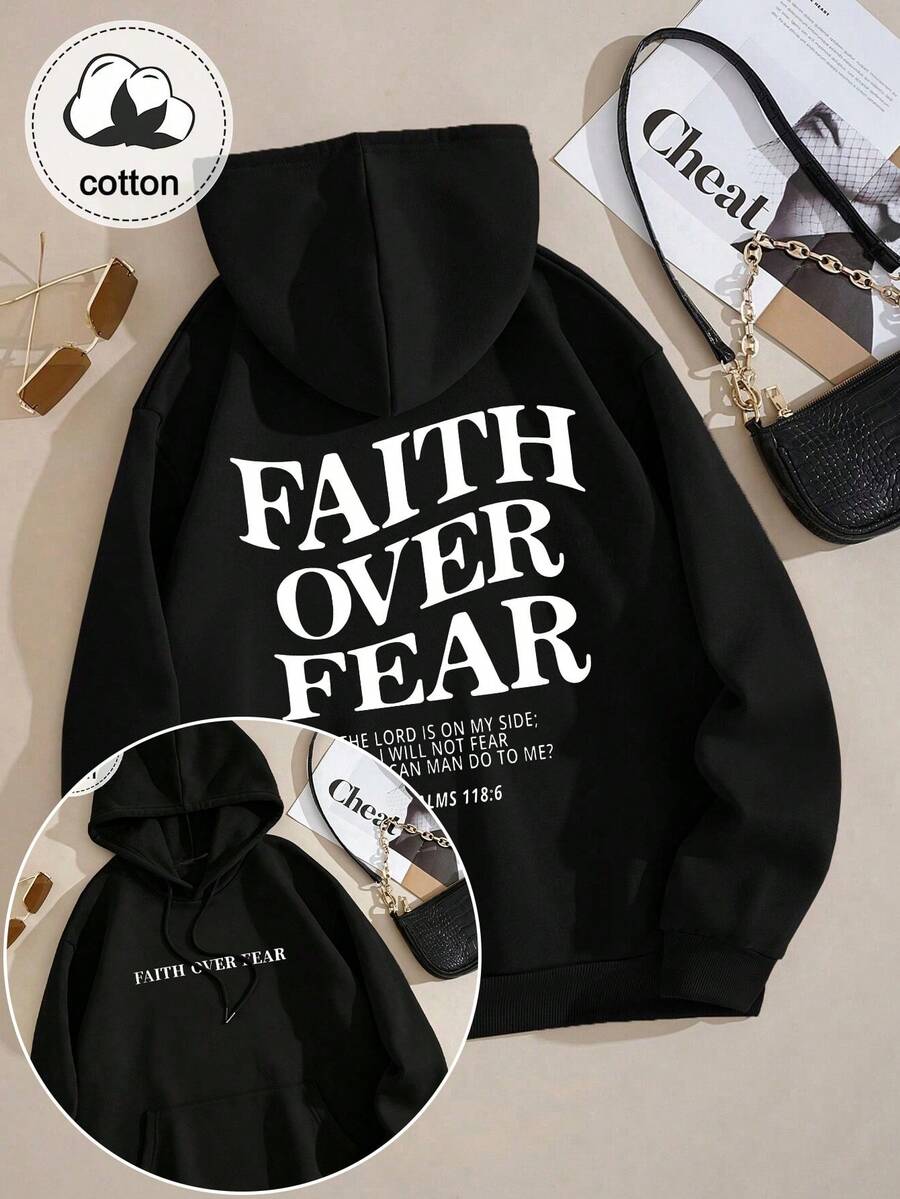 Sweatshirt Berkerudung Wanita, Pullover Lengan Panjang Bermotif, Atasan Kasual Musim Panas, Cocok untuk Kembali ke Sekolah, Wisuda, dan Guru - Hitam - View 1