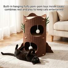 Multi-Layer Cat Tree With Cozy Cat House, Creative Tree Stump-Shaped ...