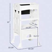 Taburete Plegable para Niños de 3 a 6 Años, Taburete de Cocina con Pasamanos, Cerradura de , Pizarrón y 2 Escalones, Color Blanco, Capacidad 110 lbs - Blanco - Ver 5