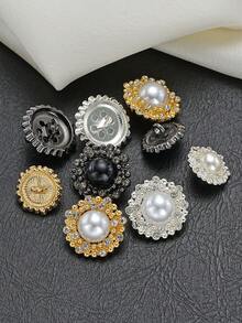 5pcs Luxury Round Pearl Rhinestone Inlaid Zinc Alloy Buttons, Decorative Sewing Fasteners For Suit, Overcoat, Garment DIY Decoration - Multicolor - View 8