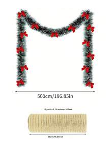 Christmas Wreath Decoration Set, Sequin Wreath And Transparent Mesh Ribbon With Red Bow, Christmas Tree Hanging Ornament, Holiday Home Party Decor - Multicolor - View 8