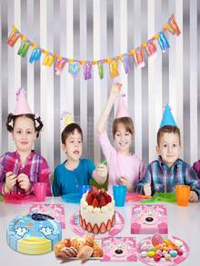 50pcs Pink & Blue Monster Theme Tableware Set, Includes Printed Plates, Cups And Napkins, Suitable For Children's Monster Theme Birthday Party And Cartoon Party - Multicolor - View 6