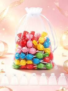 1/10/50pcs White Drawstring Gift Packaging Bags, Small Transparent Mesh Jewelry Storage Bags, Wedding Favor Bridal Party Candy Jewelry Earrings Bracelet Cosmetics Sample Mini Packaging Storage Gift Bags - Multicolor - View 8